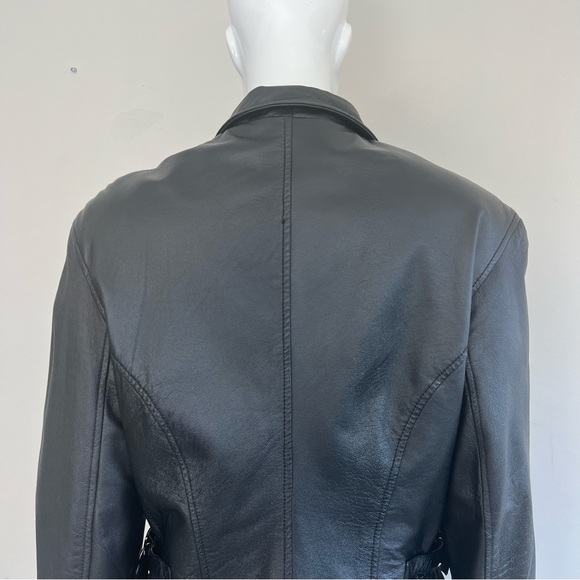 WILSONS Leather Women Black Leather Adjustable Straps Long Sleeves Jacket Sz M - Picture 7 of 16
